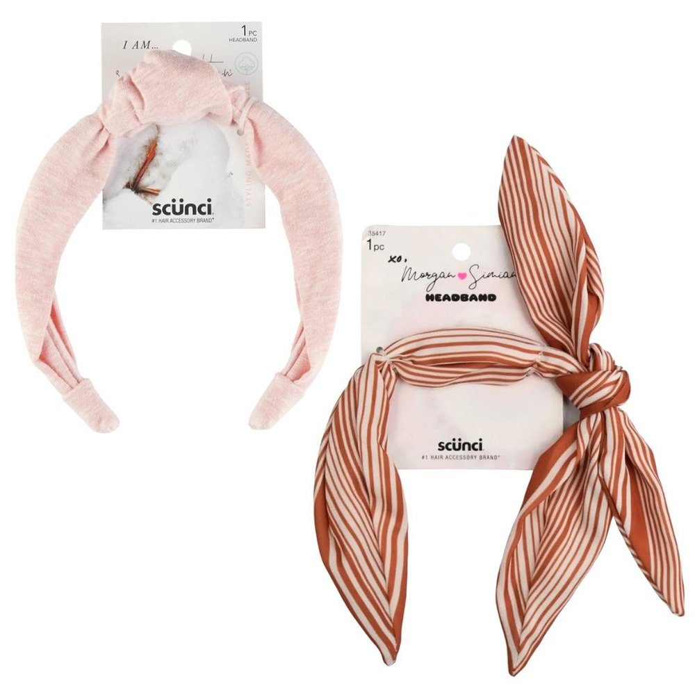 Scunci Morgan Simianer XO Striped Bow and Pink Knotted Headbands BUNDLE NEW